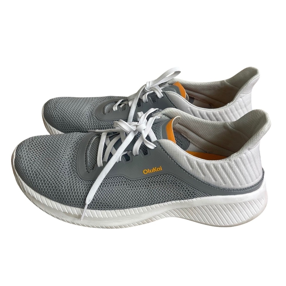 OluKai Island Hopper Mens 12 Grey White Orange Mesh Sneakers 10543-4T4T arhlete